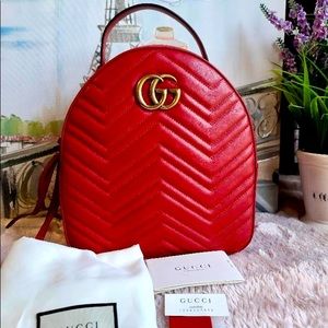Gucci GG Marmont Women's Hibiscus Red Matelasse Leather Backpack